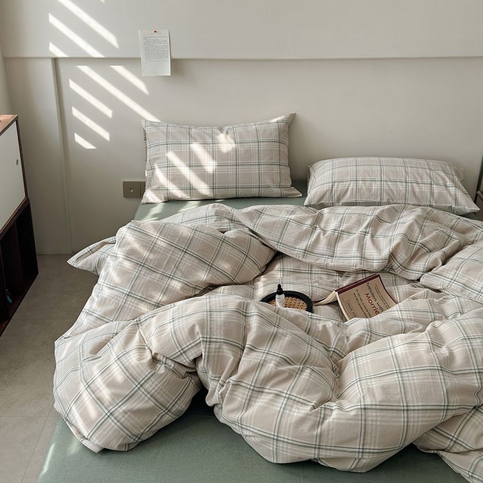 91家纺网 家纺一手货源 找家纺 水洗的故事 2025新款全棉色织水洗棉四件套 绿韵