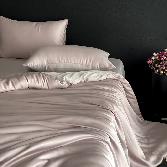 91家纺网 家纺一手货源 找家纺 禾时 2025新款60支兰精天丝轻奢纯色双拼四件套 夜影凝香-霜华银