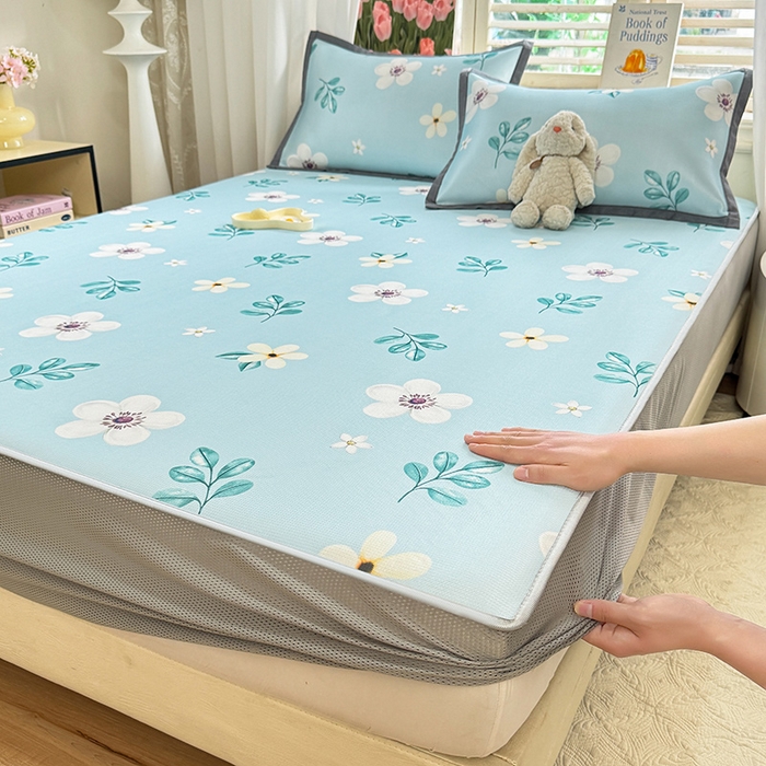 91家纺网 家纺一手货源 找家纺 518家纺 2025新款亲肤舒适A类碳光冰丝抗菌凉席【提供买家秀】席子【提供买家秀】-平铺款 花昔