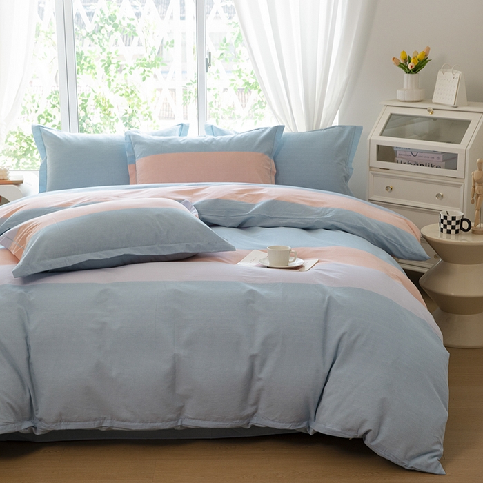 91家纺网 家纺一手货源 找家纺 木易家居 2025新款全棉色织水洗棉四件套 彩韵兰/可可生活