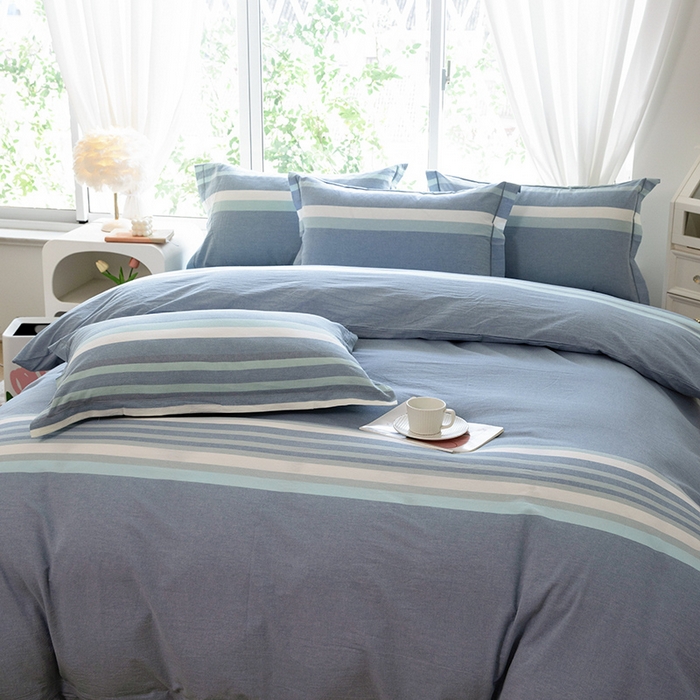 91家纺网 家纺一手货源 找家纺 木易家居 2025新款全棉色织水洗棉四件套 丁香兰