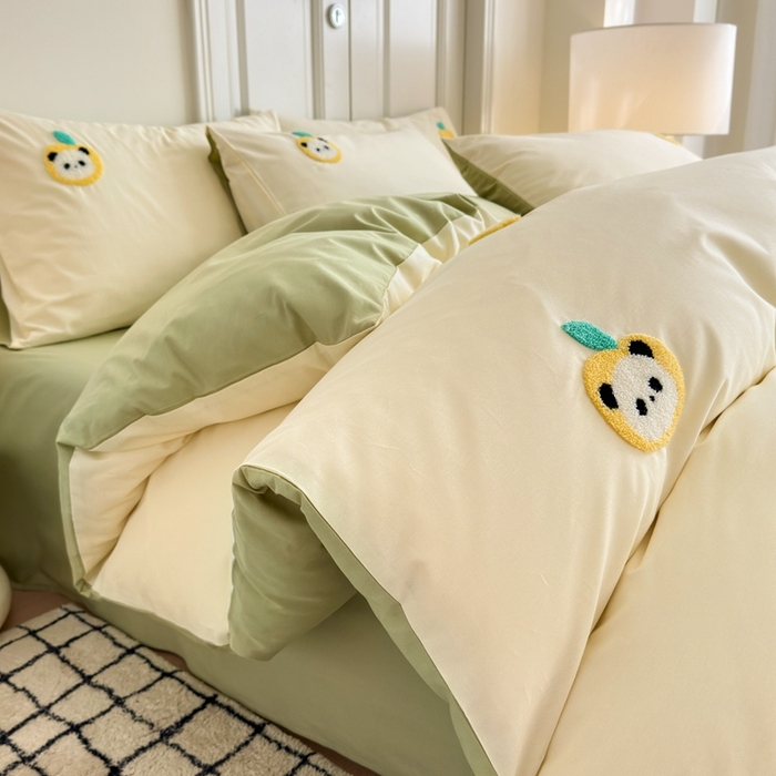 91家纺网 家纺一手货源 找家纺 锦觅2025新款奶油小清新毛巾绣全棉纯棉四件套（专版花型必须控价） 苹果熊猫