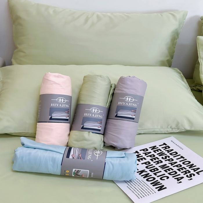 91家纺网 家纺一手货源 找家纺 兜米家居 2025新款床笠A类水洗真丝床笠三件套 冰绿