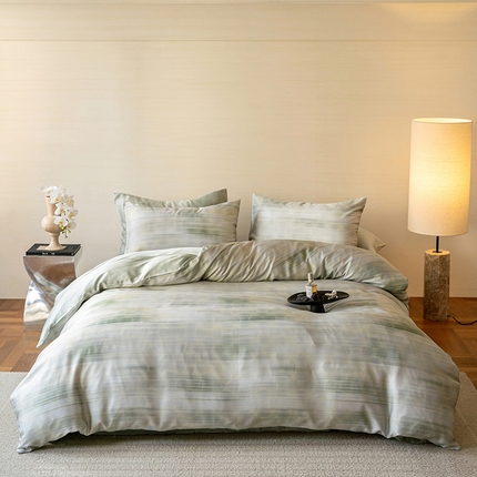 咏绒家纺工厂店 2025新款60S奥地利兰精天丝数码印花暗合简约款系列四件套 卡西纳-绿