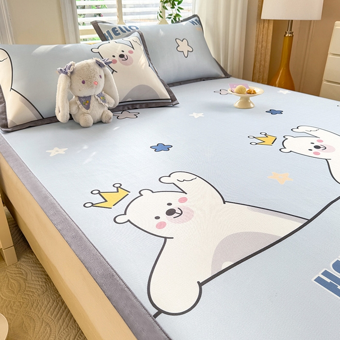 91家纺网 家纺一手货源 找家纺 518家纺 2026新款亲肤舒适A类碳光冰丝抗菌凉席【提供买家秀】席子【提供买家秀】-床笠款 你好小熊