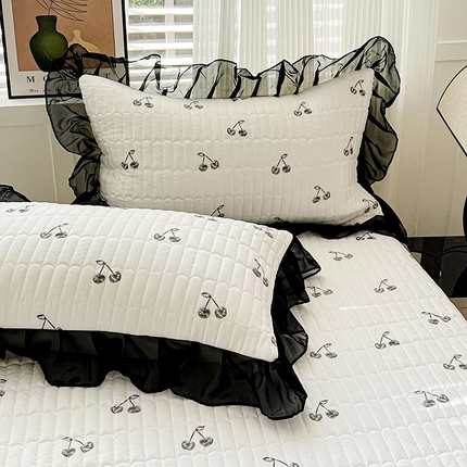 91家纺网 家纺一手货源 找家纺 （总）艾橙 2025新款法式赫本风水洗棉印花雪纺花边单枕套