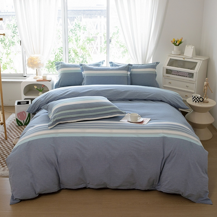 91家纺网 家纺一手货源 找家纺 木易家居 2025新款全棉色织水洗棉四件套 丁香兰