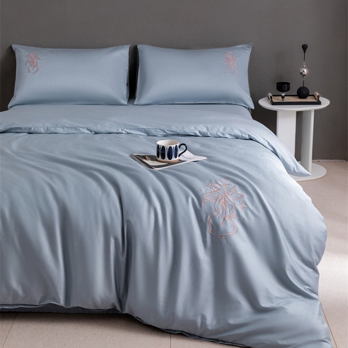 91家纺网 家纺一手货源 找家纺 2025新款50S100支全棉四件套单品系列-四件套 飘蓝