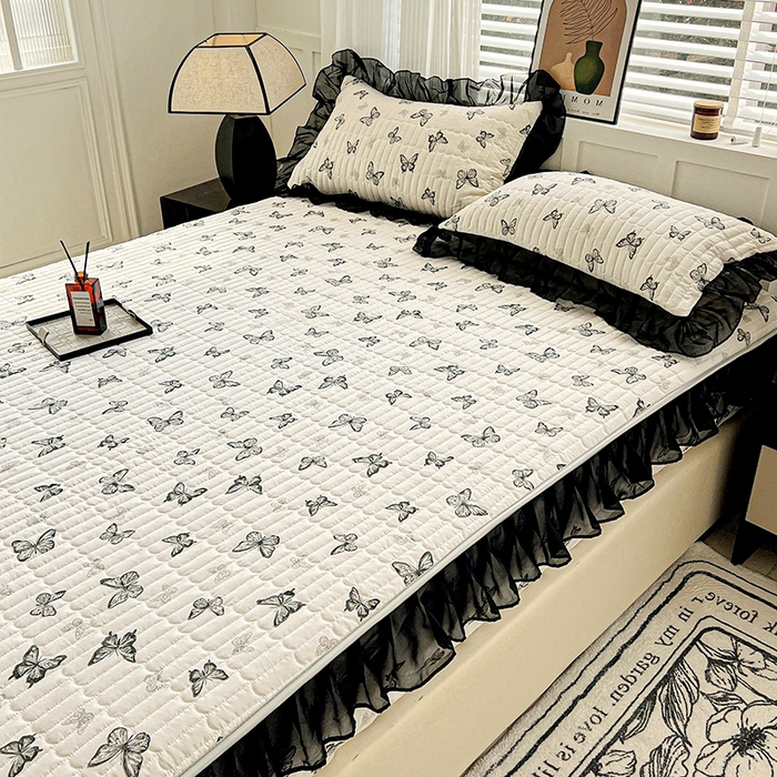 91家纺网 家纺一手货源 找家纺 （总）艾橙家纺2025新款法式赫本风水洗棉印花雪纺花边单床笠