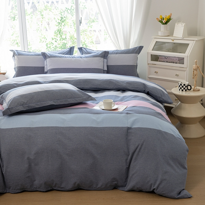 91家纺网 家纺一手货源 找家纺 木易家居 2025新款全棉色织水洗棉四件套 海伦