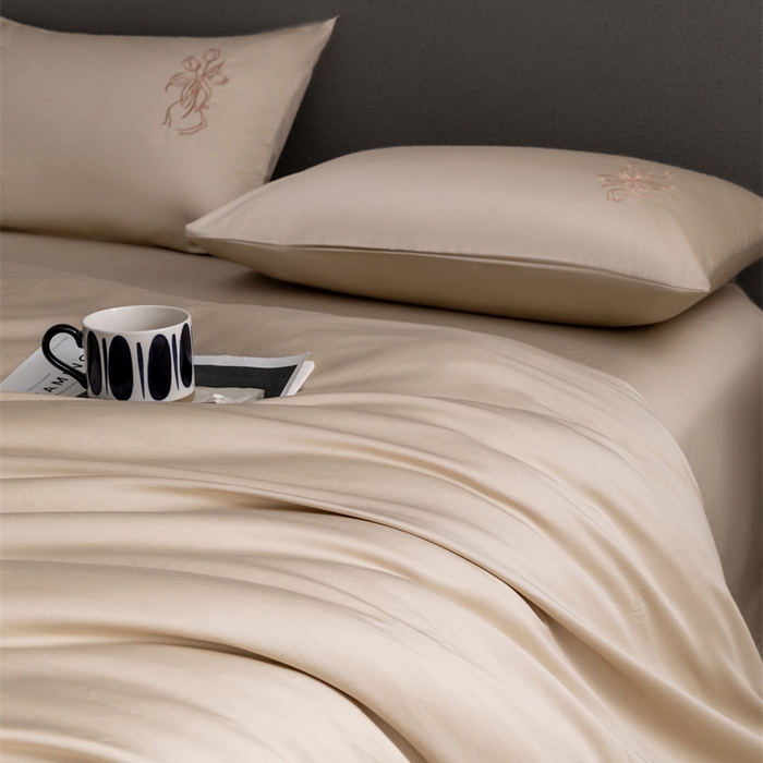 91家纺网 家纺一手货源 找家纺 2025新款50S100支全棉四件套单品系列-四件套 卡其色