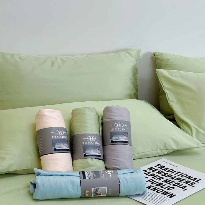 91家纺网 家纺一手货源 找家纺 兜米家居 2025新款床笠A类水洗真丝床笠三件套 冰绿