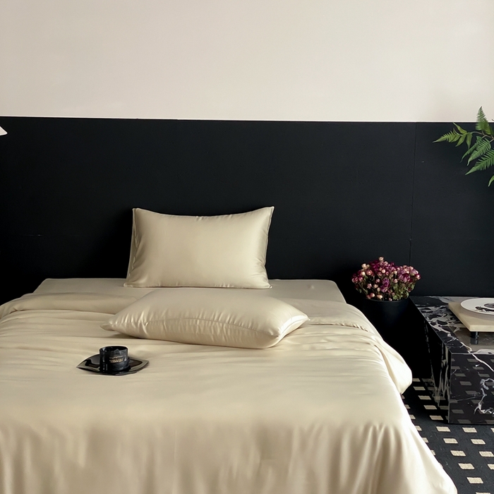 91家纺网 家纺一手货源 找家纺 禾时 2025新款60支兰精天丝轻奢纯色双拼四件套 烟轻绿