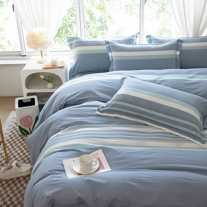 91家纺网 家纺一手货源 找家纺 木易家居 2025新款全棉色织水洗棉四件套 丁香兰