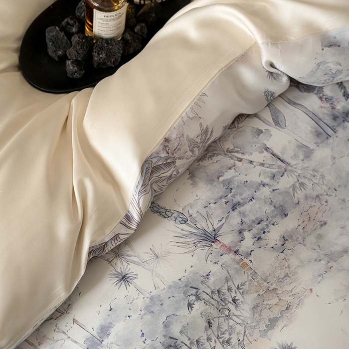 91家纺网 家纺一手货源 找家纺 （总）咏绒家纺工厂店 2025新款60S奥地利兰精天丝数码印花暗合简约款系列四件套