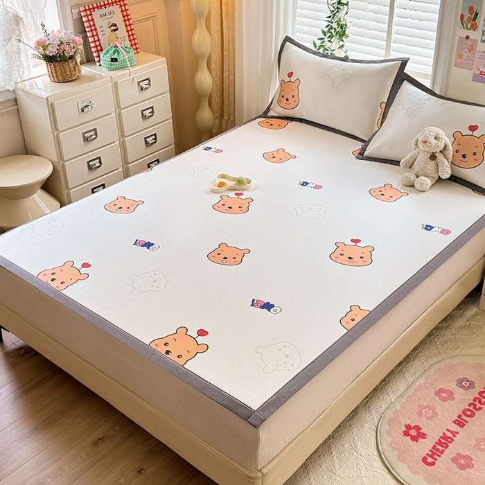 91家纺网 家纺一手货源 找家纺 518家纺 2025新款亲肤舒适A类碳光冰丝抗菌凉席【提供买家秀】席子【提供买家秀】-床笠款 维尼熊