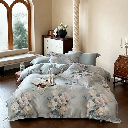 91家纺网 家纺一手货源 找家纺 （总）2025新款60S奥地利兰精天丝数码印花宽边压线系列四件套