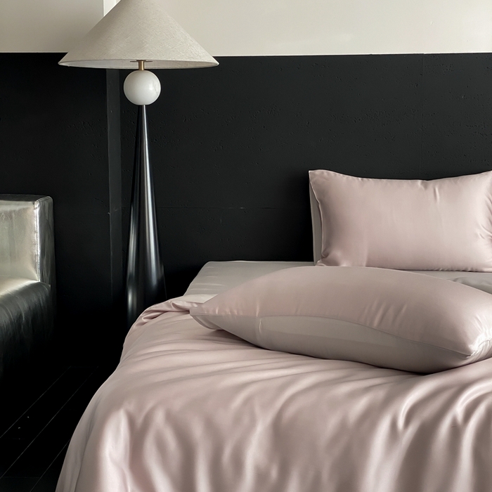 91家纺网 家纺一手货源 找家纺 禾时 2025新款60支兰精天丝轻奢纯色双拼四件套 夜影凝香-霜华银