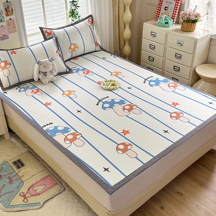 91家纺网 家纺一手货源 找家纺 518家纺 2026新款亲肤舒适A类碳光冰丝抗菌凉席【提供买家秀】席子【提供买家秀】-床笠款 蘑菇屋