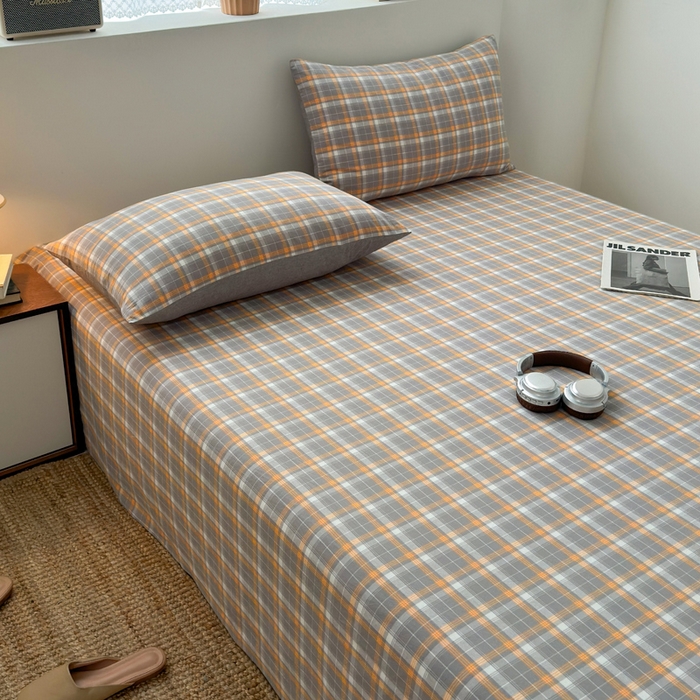 91家纺网 家纺一手货源 找家纺 2025新款水洗棉单床单 映像格灰