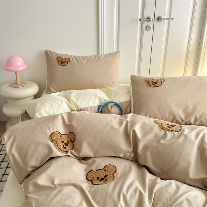 91家纺网 家纺一手货源 找家纺 锦觅2025新款奶油小清新毛巾绣全棉纯棉四件套（专版花型必须控价） 萌趣小熊