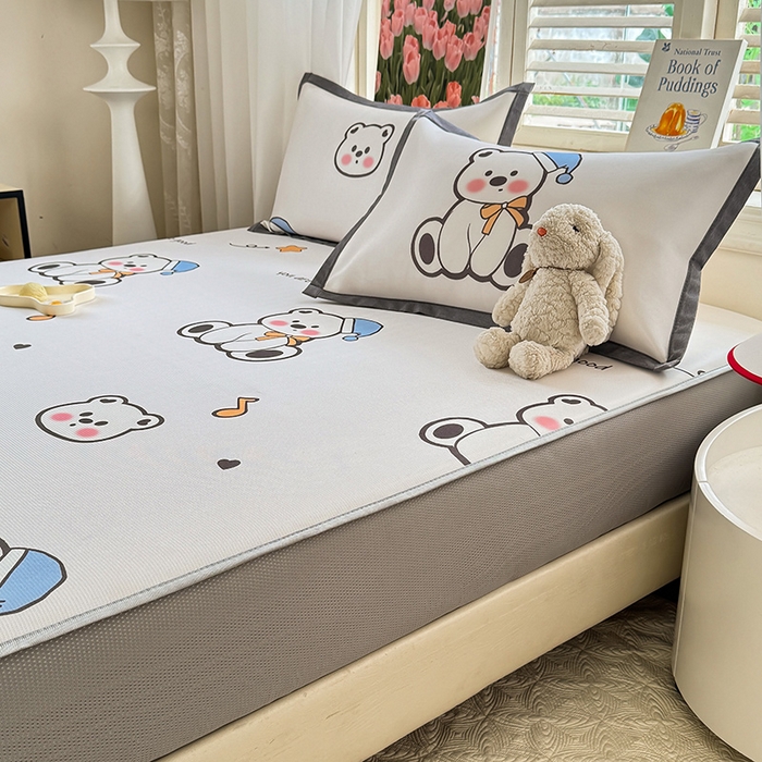 91家纺网 家纺一手货源 找家纺 518家纺 2025新款亲肤舒适A类碳光冰丝抗菌凉席【提供买家秀】席子【提供买家秀】-平铺款 嘟嘟熊