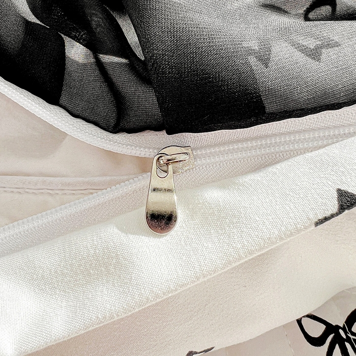 91家纺网 家纺一手货源 找家纺 艾橙 2025新款法式赫本风水洗棉印花雪纺花边单被套 黑色蝴蝶结