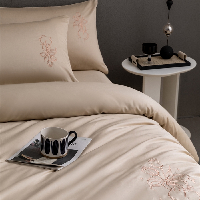 91家纺网 家纺一手货源 找家纺 2025新款50S100支全棉四件套单品系列-四件套 卡其色