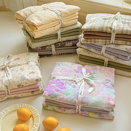 91家纺网 家纺一手货源 找家纺 （总）一比一 2025新款云感皱皱双层纱四件套-简单款