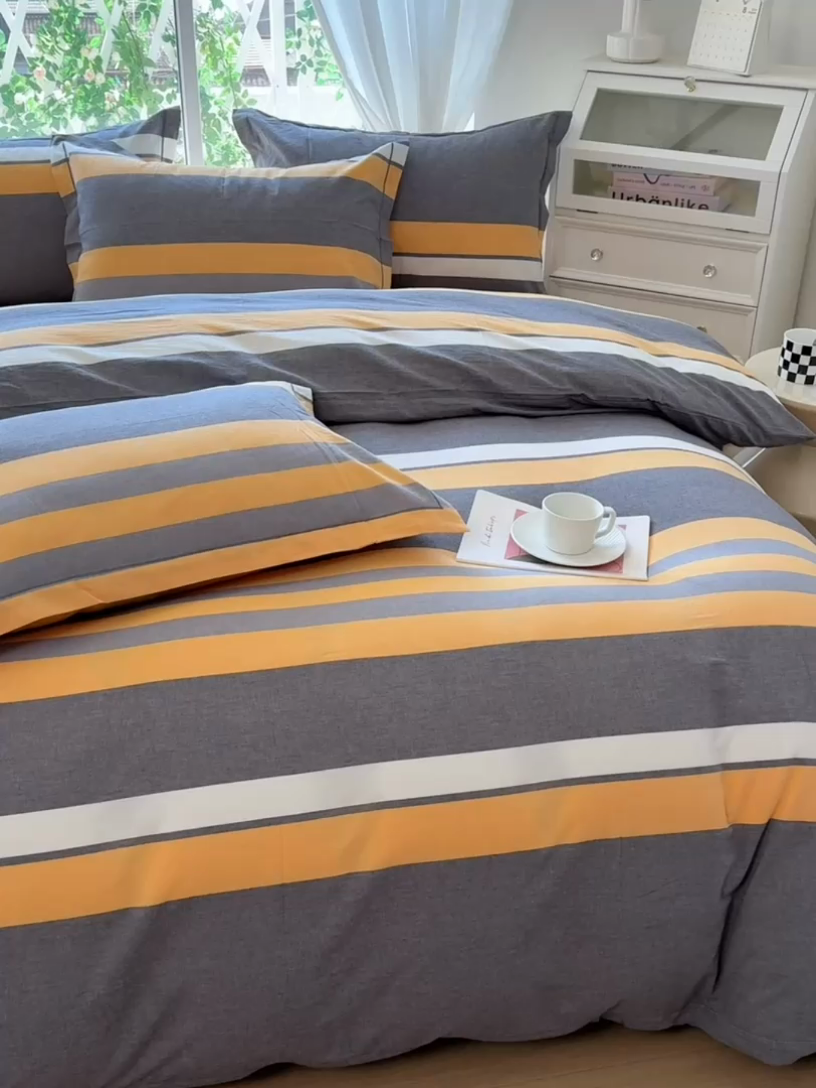 91家纺网 家纺一手货源 找家纺 木易家居 2025新款全棉色织水洗棉四件套 爱情黄