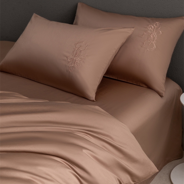 91家纺网 家纺一手货源 找家纺 2025新款50S100支全棉四件套单品系列-四件套 焦糖色