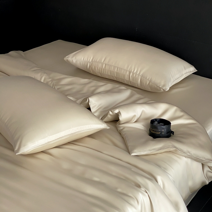 91家纺网 家纺一手货源 找家纺 禾时 2025新款60支兰精天丝轻奢纯色双拼四件套 烟轻绿