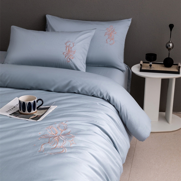 91家纺网 家纺一手货源 找家纺 2025新款50S100支全棉四件套单品系列-四件套 飘蓝