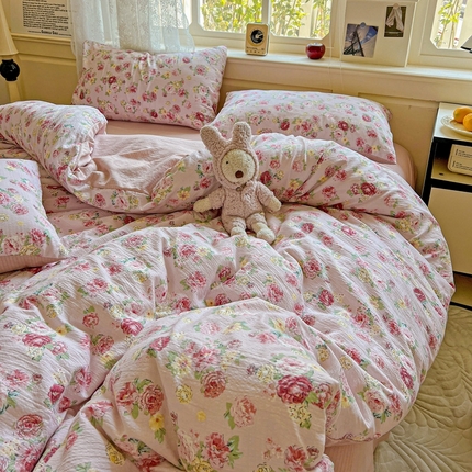 91家纺网 家纺一手货源 找家纺 （总）一比一 2025新款云感皱皱双层纱四件套-简单款