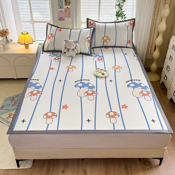 91家纺网 家纺一手货源 找家纺 518家纺 2026新款亲肤舒适A类碳光冰丝抗菌凉席【提供买家秀】席子【提供买家秀】-床笠款 蘑菇屋