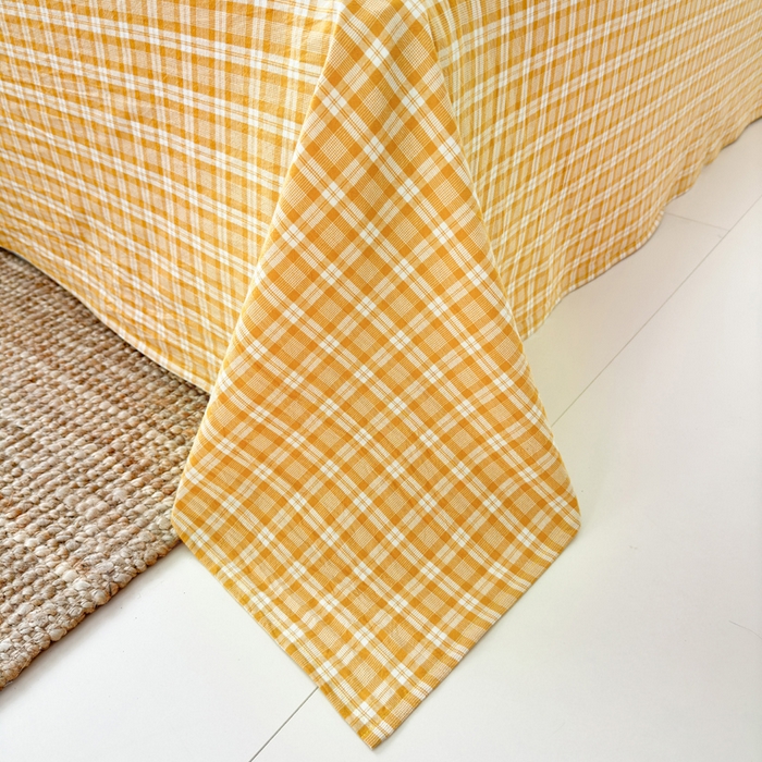 91家纺网 家纺一手货源 找家纺 2025新款水洗棉单床单 简约格黄