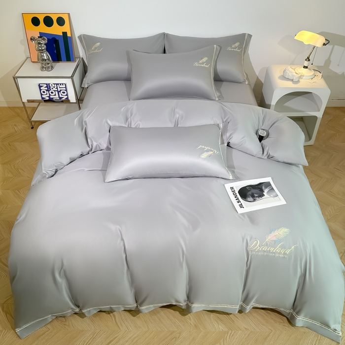 91家纺网 家纺一手货源 找家纺 （总）2025新款水洗冰丝刺绣四件套羽毛系列轻奢时尚北欧风床上用品学生宿舍三四件套