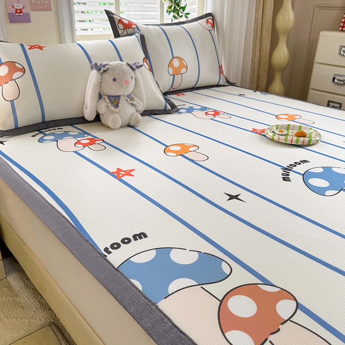 91家纺网 家纺一手货源 找家纺 518家纺 2026新款亲肤舒适A类碳光冰丝抗菌凉席【提供买家秀】席子【提供买家秀】-床笠款 蘑菇屋