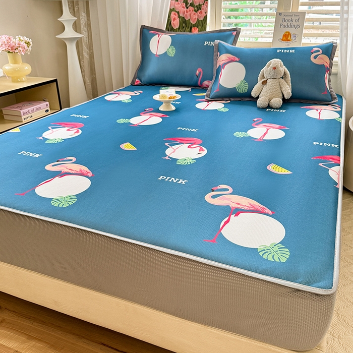 91家纺网 家纺一手货源 找家纺 518家纺 2025新款亲肤舒适A类碳光冰丝抗菌凉席【提供买家秀】席子【提供买家秀】-平铺款 火烈鸟