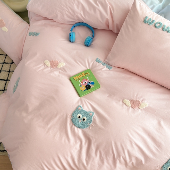 91家纺网 家纺一手货源 找家纺 锦觅2025新款奶油小清新毛巾绣全棉纯棉四件套（专版花型必须控价） 甜心小猫