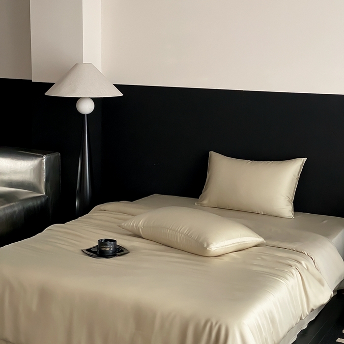 91家纺网 家纺一手货源 找家纺 禾时 2025新款60支兰精天丝轻奢纯色双拼四件套 烟轻绿