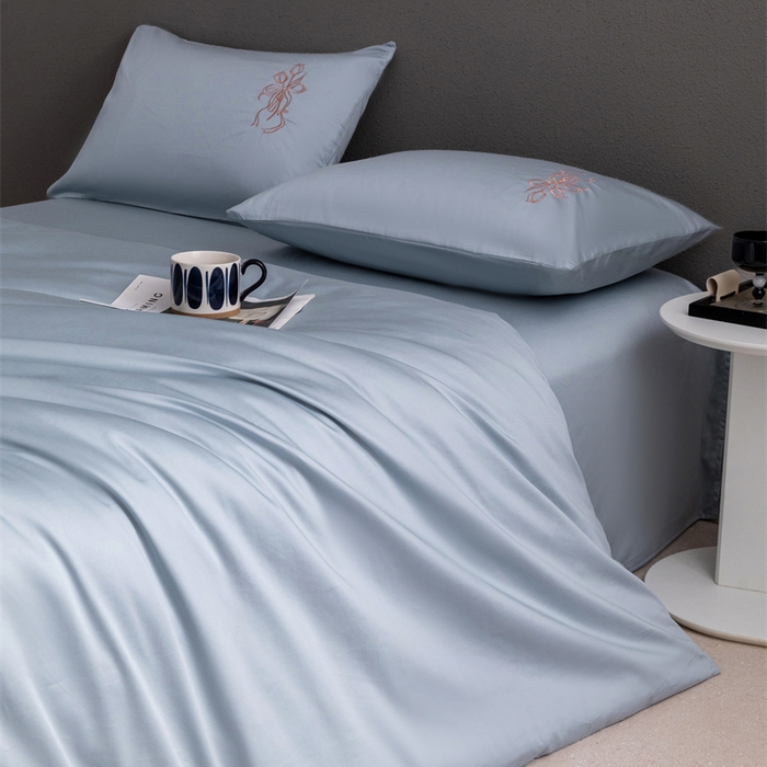 91家纺网 家纺一手货源 找家纺 2025新款50S100支全棉四件套单品系列-四件套 飘蓝