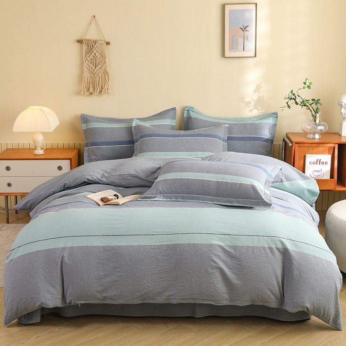 91家纺网 家纺一手货源 找家纺 木易家居 2025新款全棉色织水洗棉四件套 曼达拉