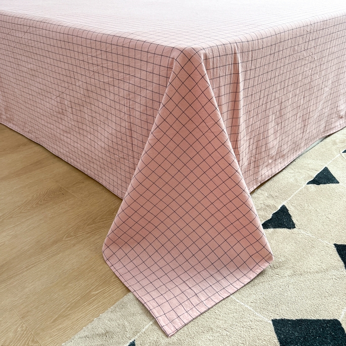 91家纺网 家纺一手货源 找家纺 2025新款水洗棉单床单 粉小方格