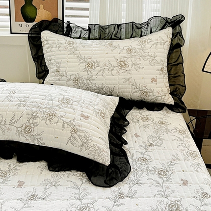 艾橙 2025新款法式赫本风水洗棉印花雪纺花边单枕套 素馨花恋