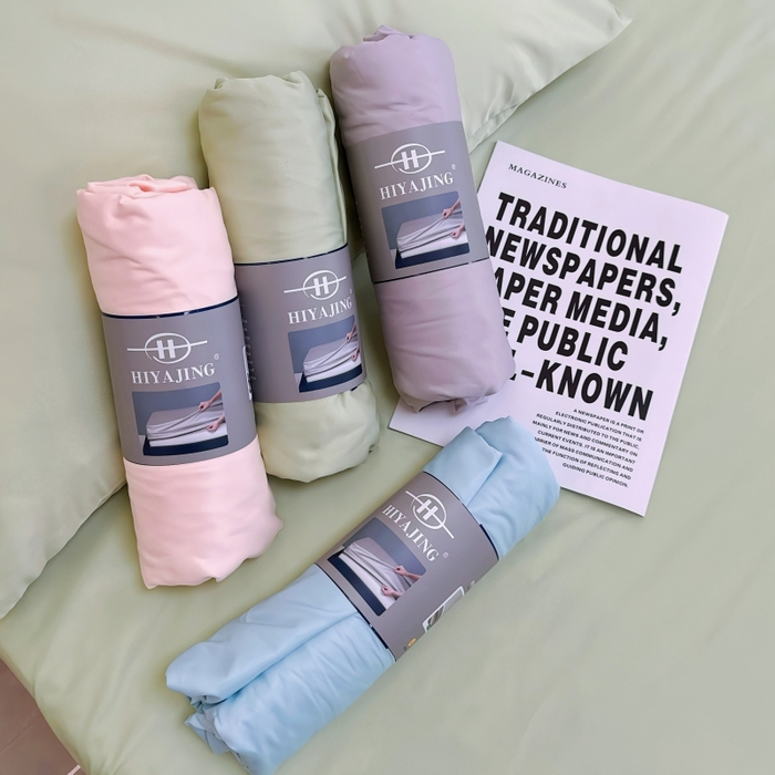 91家纺网 家纺一手货源 找家纺 兜米家居 2025新款床笠A类水洗真丝床笠三件套 冰绿