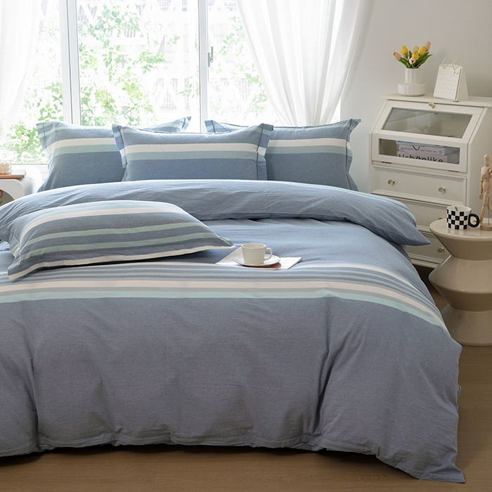 91家纺网 家纺一手货源 找家纺 木易家居 2025新款全棉色织水洗棉四件套 丁香兰