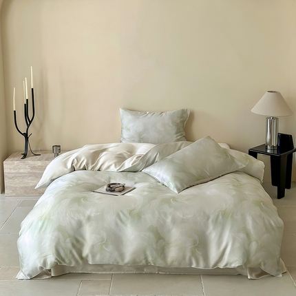 咏绒家纺工厂店 2025新款60S奥地利兰精天丝数码印花暗合简约款系列四件套 莫斯-绿