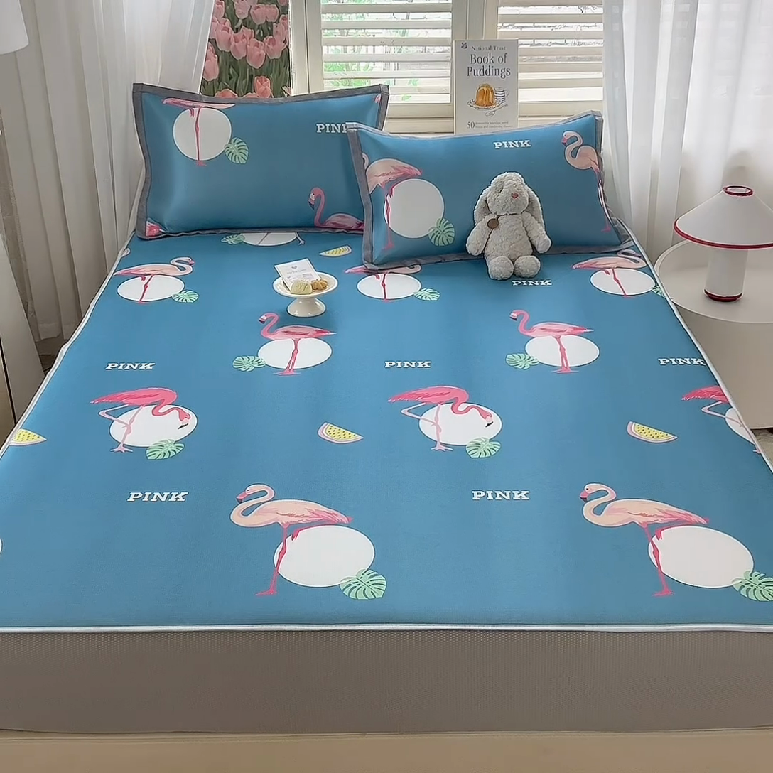 91家纺网 家纺一手货源 找家纺 518家纺 2025新款亲肤舒适A类碳光冰丝抗菌凉席【提供买家秀】席子【提供买家秀】-平铺款 火烈鸟