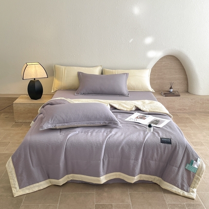 91家纺网 家纺一手货源 找家纺 宝士康家纺 2025新款10A抗菌泡泡棉大豆夏被 被子被芯 米黄+浅灰